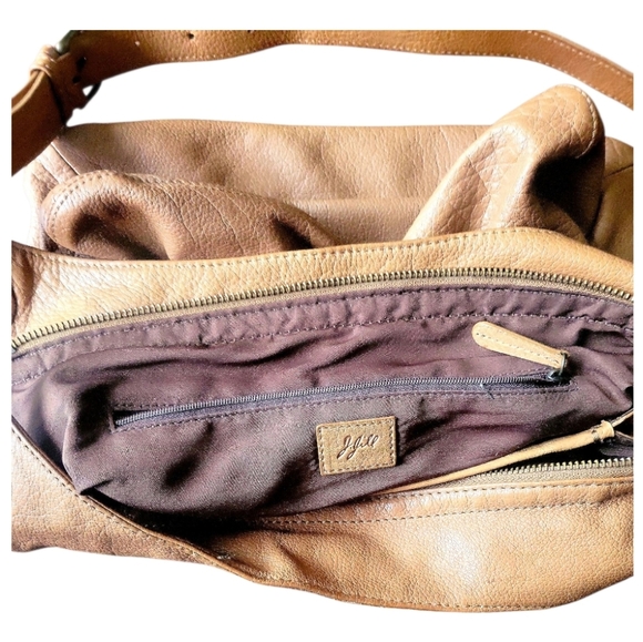 J.Jill Tan Pebbled Leather Vintage Hobo  Shoulder Bag - Picture 5 of 10